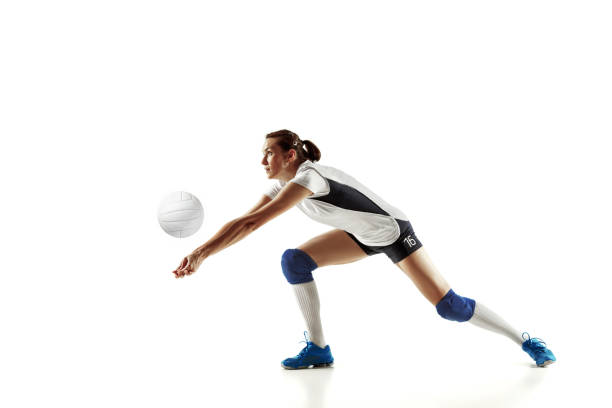 istock Young female volleyball player isolated on white studio background 1155878391