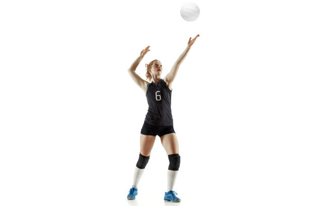 istock Young female volleyball player isolated on white studio background 1155878397