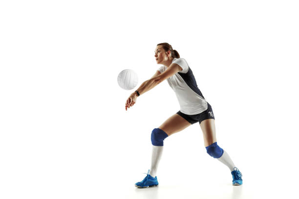 istock Young female volleyball player isolated on white studio background 1155878400