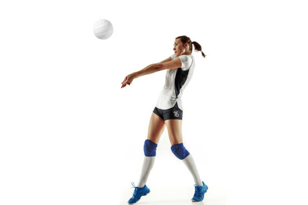 istock Young female volleyball player isolated on white studio background 1155879335