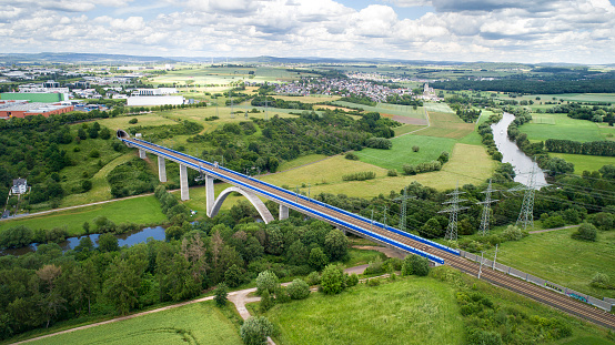 Railway bridge over Lahn River - aerial view