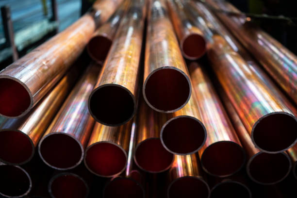 tuberías de cobre - shiny pipe metal tube fotografías e imágenes de stock