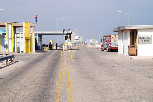 Amistad, Texas, 03/30/2012\nBorder between Mexico and the USA on bridge over Rio Grande