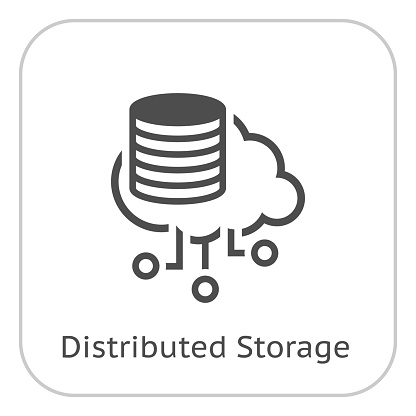 Simple Distributed Storage Vector Line Icon with storage devices.