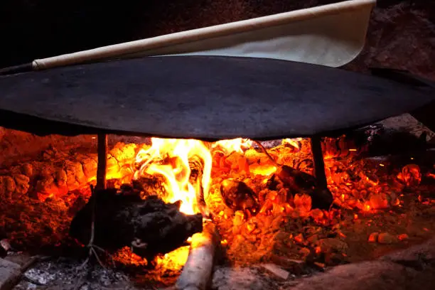 The handmade bread on woodfire