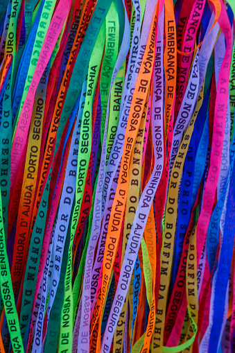 Colorful Bonfim wish ribbons in Porto Seguro - Bahia, northeast Brazil
