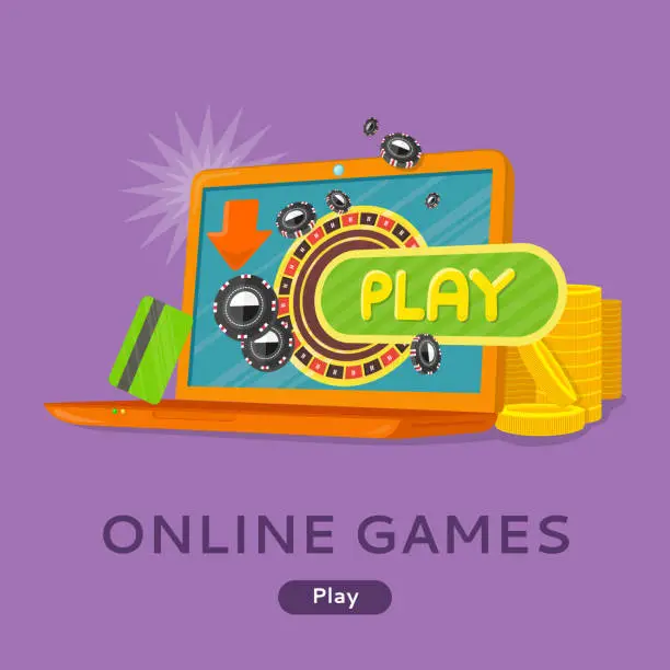 Vector illustration of Online Games Concept Flat Style Vector Web Banner