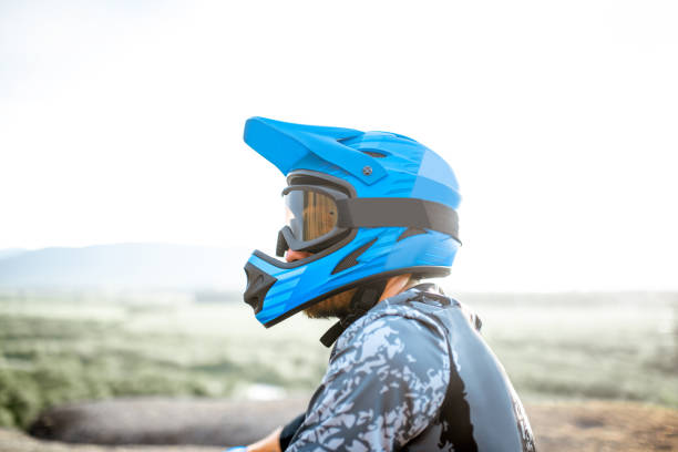 Rider in helmet outdoors
