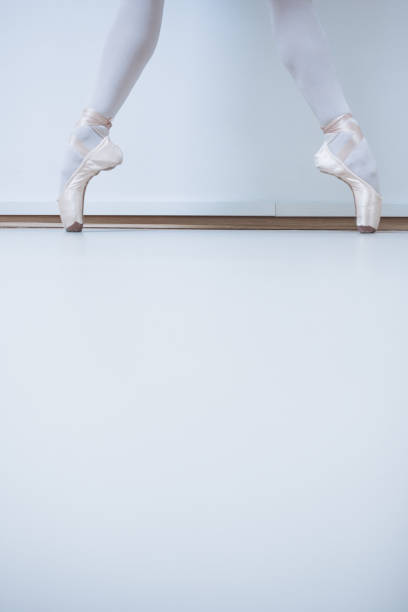 Close-up of ballerinas legs, dancing in ballet studio