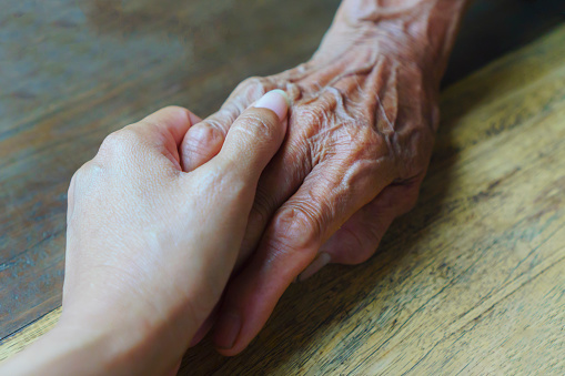 Holding Hands, Human Hand, Holding, Medical Exam, Touching, Elderly, Old, Nursing home, Senior Adult