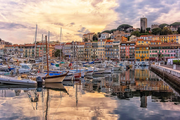 Cannes viewed from the old harbor City of Cannes in summer old port photos stock pictures, royalty-free photos & images
