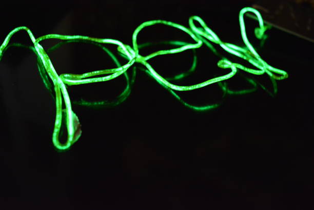 istock Toxic green lime lighting with a specific pattern. Woven filaments, cable, wires with outgoing light. Neon electroluminescent wire in the form of night lighting. 1155913355