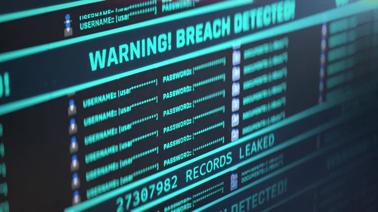 Warning, breach detected message on pc screen, number of leaked records counting