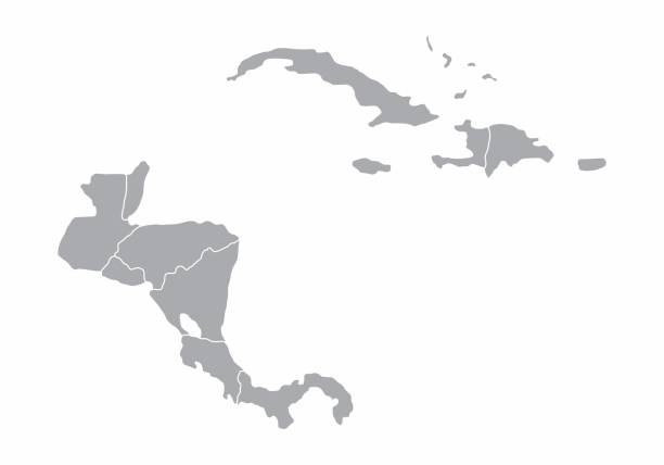 ameryka środkowa szara mapa - central america map belize honduras stock illustrations