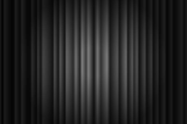 Closed silky luxury black curtain stage background spotlight beam illuminated. Theatrical drapes. Vector gradient illustration Closed silky luxury black curtain stage background spotlight beam illuminated. Theatrical drapes. Vector eps gradient illustration opera stock illustrations