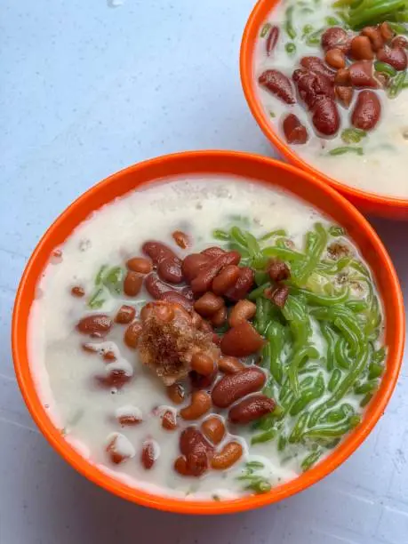 Penang famous street food. Cendol with coconut milk and red beans