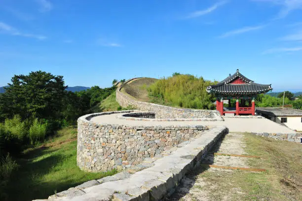 Korean historic site No.386, Janggieupseong of Goryeo Dynasty, located in the Janggi-myeon, Pohang, Gyeongsangbuk-do, South Korea. It was filmed on June 13, 2019.