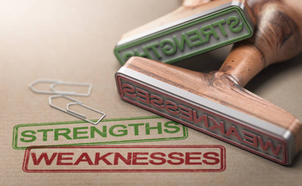 istock Strengths and Weaknesses Words Printed On Brown Paper And Two Rubber Stamps 1155927886