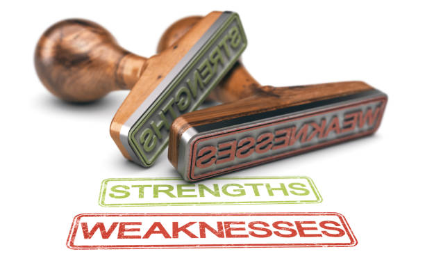 istock Strengths and Weaknesses Words And Two Rubber Stamps Over white Background 1155928002