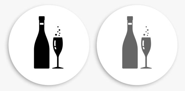 illustrazioni stock, clip art, cartoni animati e icone di tendenza di icona rotonda in bianco e nero champagne scintillante - 2999