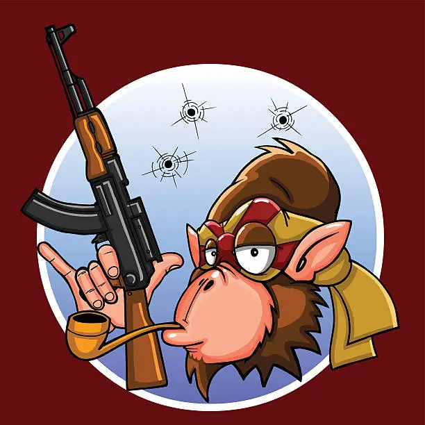 Vector illustration of Gun-Toting Monkey