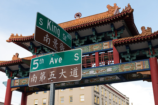The Chinatown Gate and street signs.