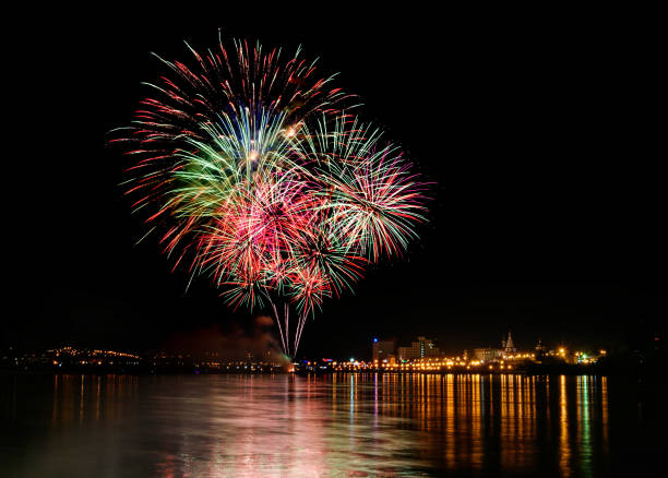 istock Long Exposure of Fireworks Reflecting on Calm Rippling Water 1155937214
