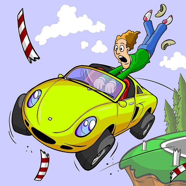 Fast Car Car going fast shoots off a cliff on a bend. hopper car stock illustrations