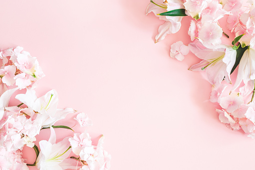 Flowers Composition Pink And White Flowers On Pastel Pink Background Flat  Lay Top View Copy Space Stock Photo - Download Image Now - iStock