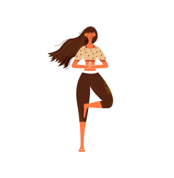 frau tun baum pose yoga auf isolierten hintergrund - white background yoga exercising women stock-grafiken, -clipart, -cartoons und -symbole