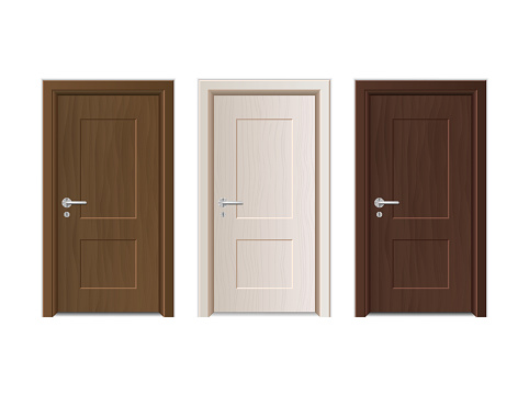 Realistic Detailed 3d Modern Closed Wooden Doors Set for Home and Office Interior. Vector illustration of Door
