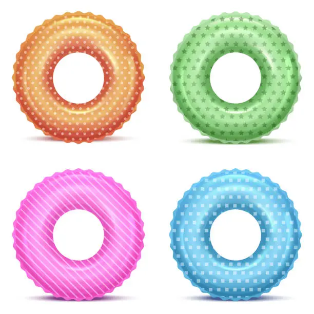 Vector illustration of Realistic Detailed 3d Color Swim Rings In Different Patterns Set. Vector