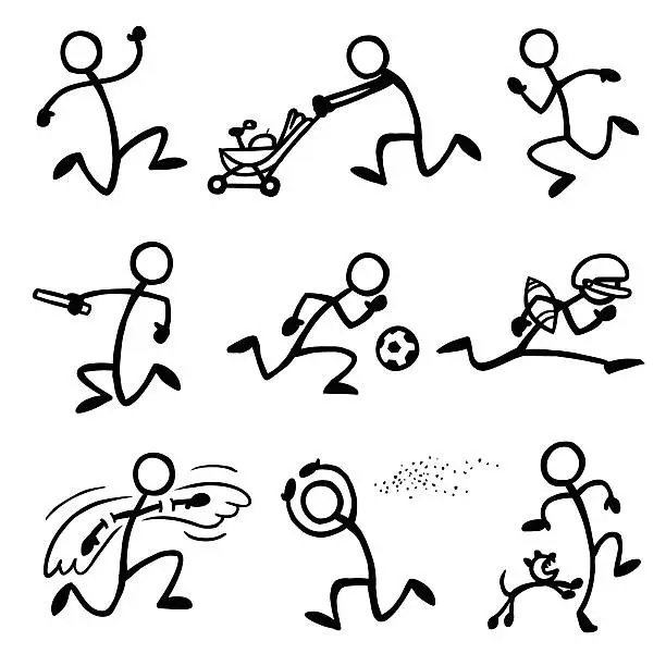 Vector illustration of Stick Figure People Sprinting