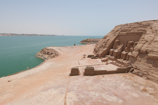 Panoramic view over the Temple of Ramses II at Abu Simbel with Lake Nasser