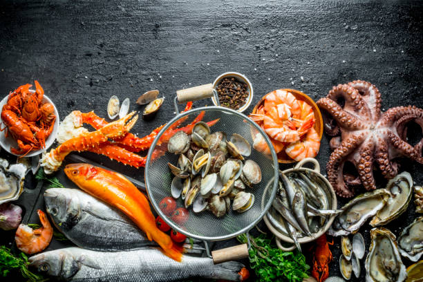 istock Assortment of various fresh seafood. 1155948364