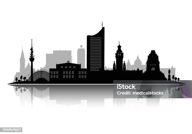 Leipzig Silhuett Vektor Illustration Isolerad På Vit Bakgrund Med Skugga 3dvektor-vektorgrafik och fler bilder på Leipzig