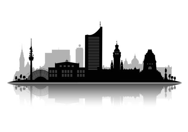 Leipzig silhouette vector illustration isolated on white background with shadow 3d vector Leipzig silhouette vector illustration isolated on white background with shadow 3d vector eps 10 berlin germany urban road panoramic germany stock illustrations