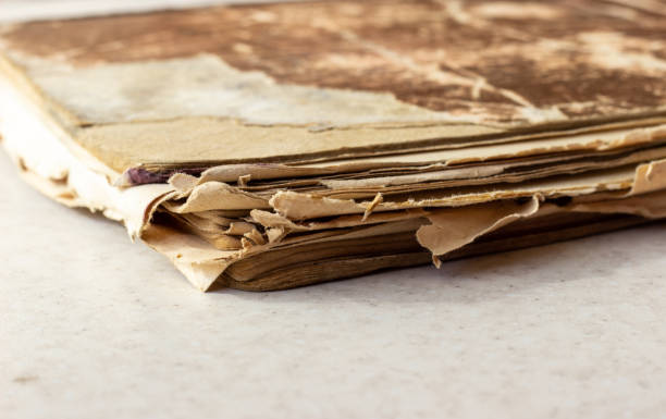 istock Old book on white surface. Disheveled book. A worn-out book on a white surface. A worn-out book on a white background 1155952282