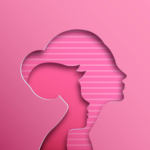 istock Mom and kid pink paper cut illustration 1155953521