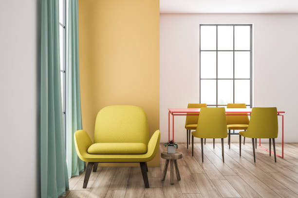 istock White and yellow dining room interior, armchair 1155956197