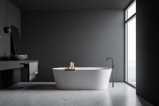 istock Side view of gray bathroom interior 1155956749