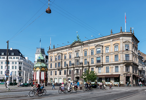Cyclists at Kongens Nytorv (King's New Square), Copenhagen, Denmark