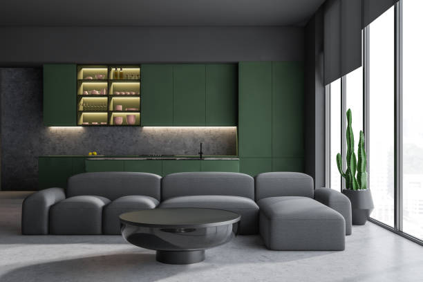 istock Green kitchen and living room interior 1155958094