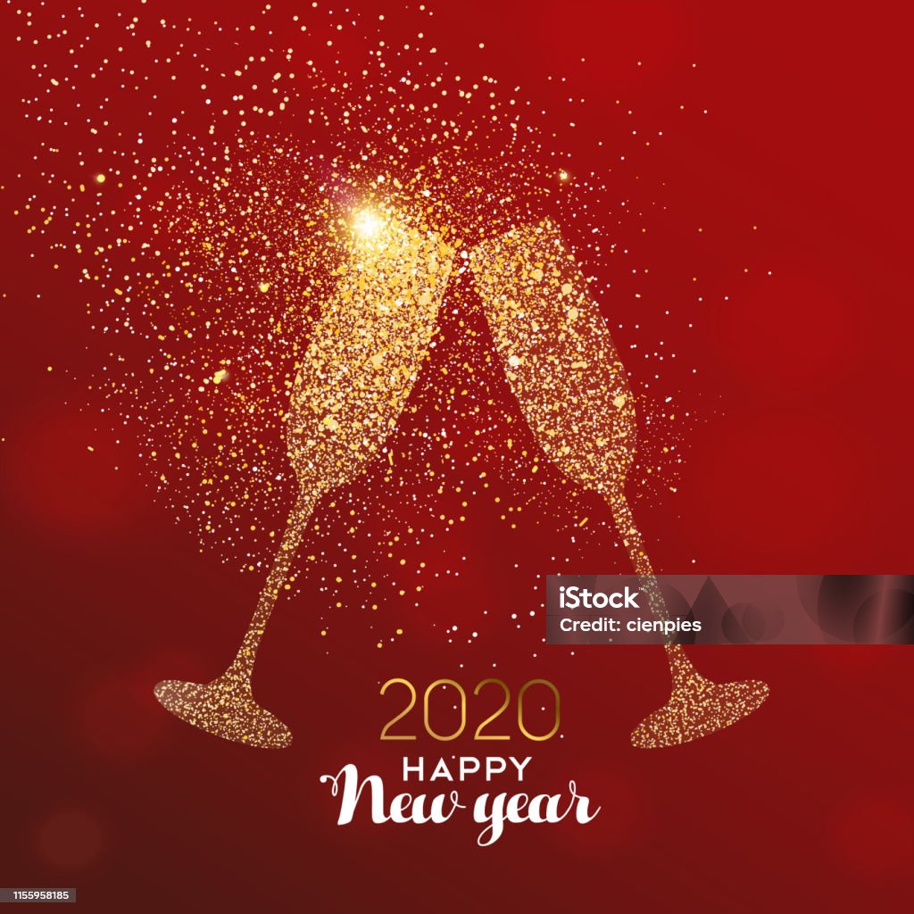 New Year 2020 Card Of Glitter Drink Toast Stock Illustration ...