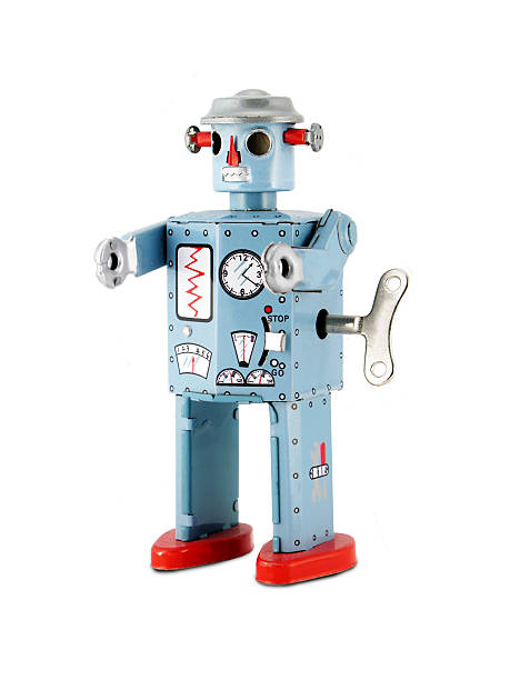 ブルーのおもちゃのロボット錫 - robot conformity toy retro revival ストックフォトと画像