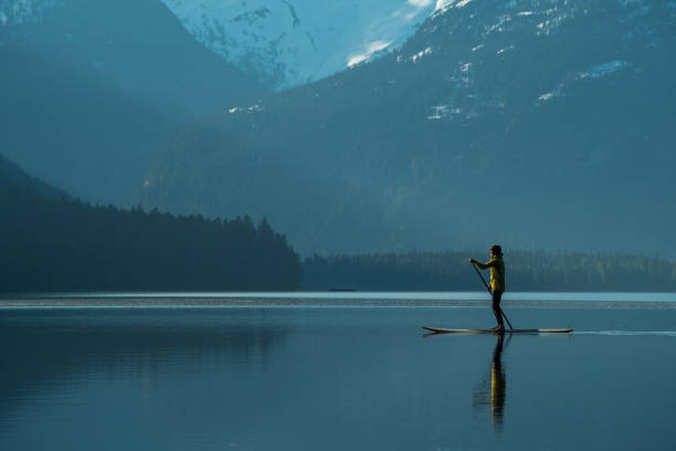 istock Single woman exploring natures beauty by paddleboard 1155958464