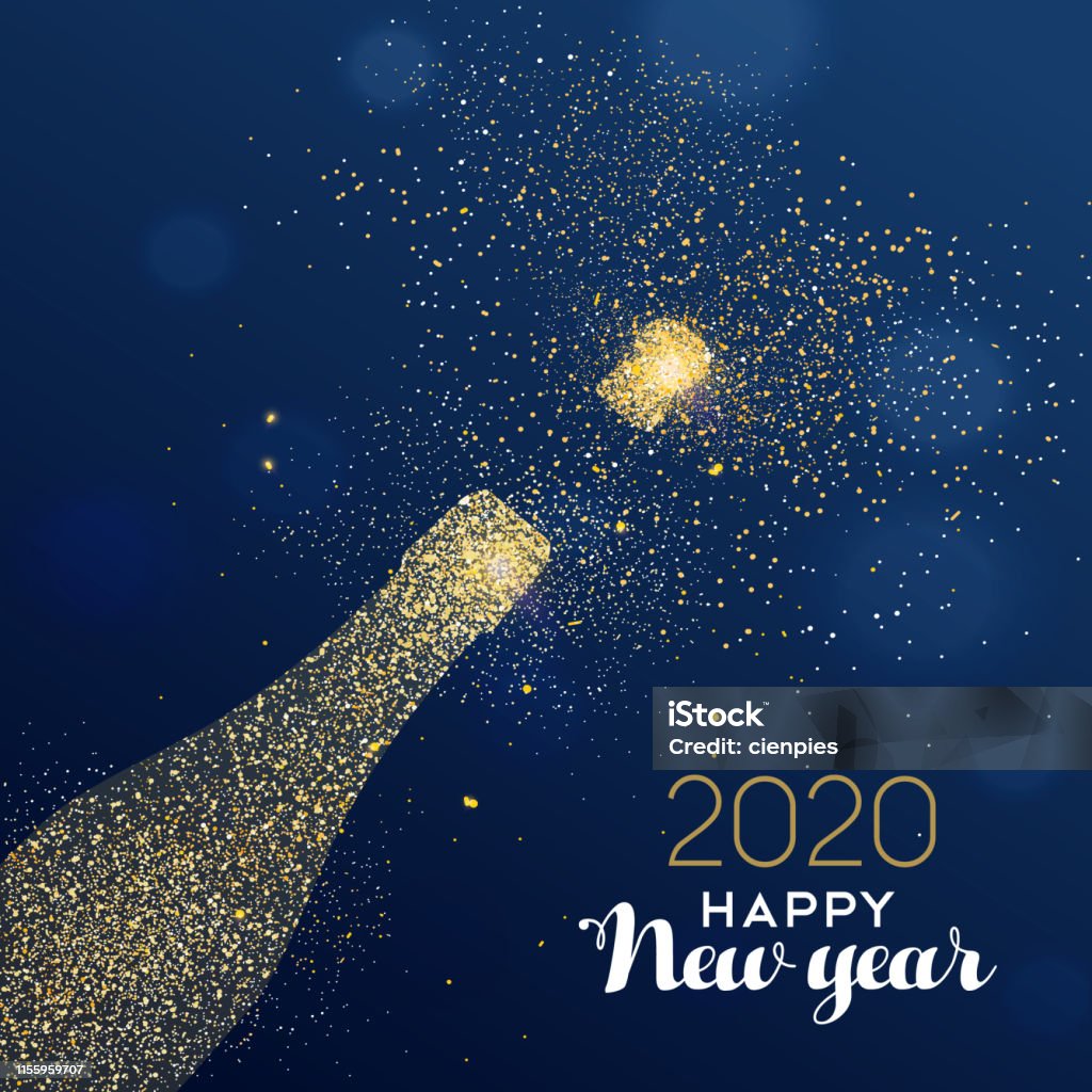New Year 2020 Card Of Glitter Champagne Bottle Stock Illustration ...