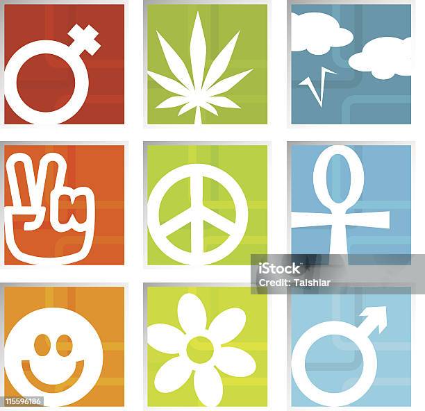 Retrospaß Symbole Stock Vektor Art und mehr Bilder von Friedenssymbol - Friedenssymbol, Friedenszeichen - Handzeichen, Skizze