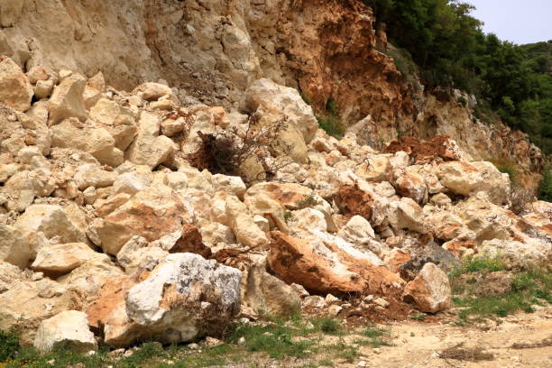 Danger falling rocks in Crete in Greece, Europe