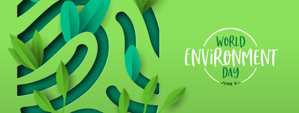 Environment Day banner of green cutout fingerprint World Environment Day banner illustration of papercut human finger print with plant leaves. Recycled paper cutout for planet conservation. world environment day stock illustrations